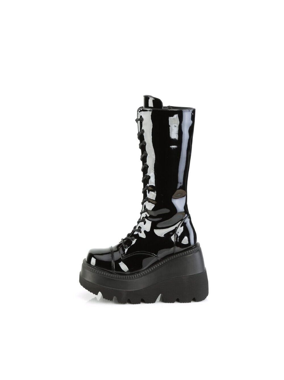 Size 10 NEW  Shaker 72 Black Patent 4.5" Wedge Platform Mid Calf Goth Pu… - Picture 2 of 5